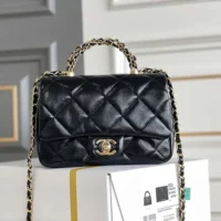 Chanel Women Mini Flap Bag with Top Handle Shiny Lambskin Gold Tone Metal AS5032B1766594305 (1)