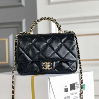 Chanel Women Mini Flap Bag with Top Handle Shiny Lambskin Gold Tone Metal AS5032B1766594305