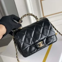 Chanel Women Mini Flap Bag with Top Handle Shiny Lambskin Gold Tone Metal AS5032B1766594305 (1)