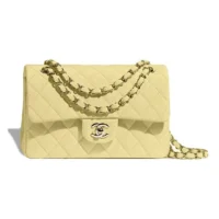 Chanel Women Small Classic Handbag Grained Shiny Calfskin Gold-Tone Metal-Yellow (1)