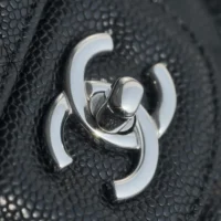 Chanel Women Small Classic Handbag in Grained Calfskin Silver Tone Metal-Black (1)