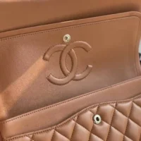 Chanel Women Small Classic Handbag in Lambskin Leather-Dark Beige (1)