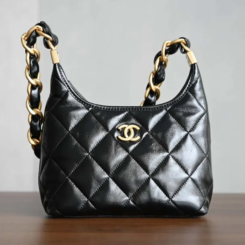 Chanel Women Small Hobo Bag Shiny Lambskin Gold Tone Metal AS4922B1689794305