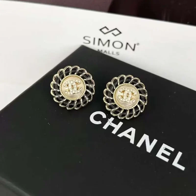 Chanel Women Stud Earrings Metal Lambskin Strass