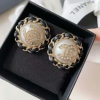 Chanel Women Stud Earrings Metal Lambskin Strass (1)