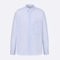 Dior Men Christian Dior Couture Embroidery Shirt Light Blue Striped Cotton Poplin