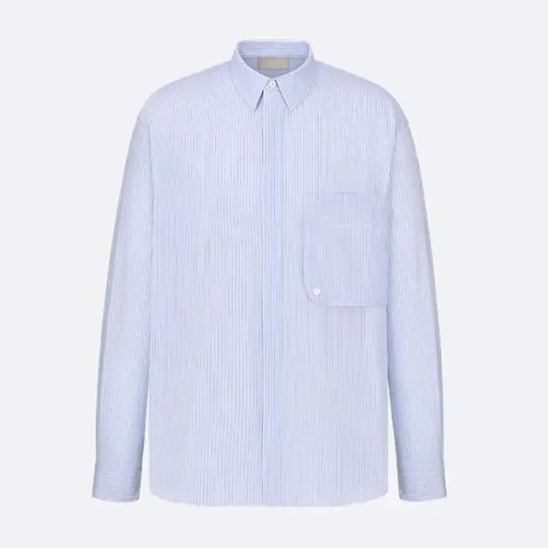 Dior Men Christian Dior Couture Embroidery Shirt Light Blue Striped Cotton Poplin