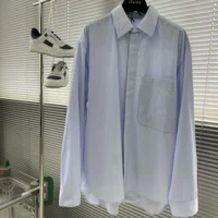 Dior Men Christian Dior Couture Embroidery Shirt Light Blue Striped Cotton Poplin (1)