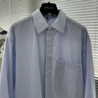 Dior Men Christian Dior Couture Embroidery Shirt Light Blue Striped Cotton Poplin (1)