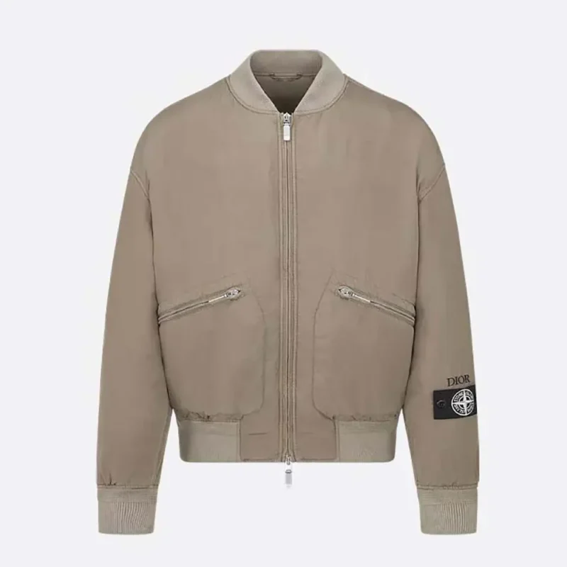 Dior Men DIOR AND STONE ISLAND Bomber Jacket Brown Habotai Silk Blend