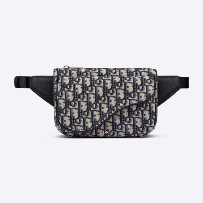 Dior Men Saddle Belt Bag Beige and Black Dior Oblique Jacquard