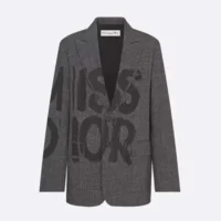 Dior Women Blazer Gray End-on-End Virgin Wool with Black Miss Dior Graffiti Motif (1)