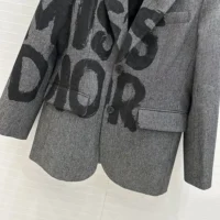 Dior Women Blazer Gray End-on-End Virgin Wool with Black Miss Dior Graffiti Motif (1)