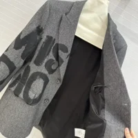 Dior Women Blazer Gray End-on-End Virgin Wool with Black Miss Dior Graffiti Motif (1)