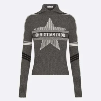 Dior Women DiorAlps Mock Neck Sweater Gray Virgin Wool and Cashmere Knit with White Dior Star Motif