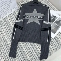 Dior Women DiorAlps Mock Neck Sweater Gray Virgin Wool and Cashmere Knit with White Dior Star Motif (1)