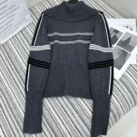 Dior Women DiorAlps Mock Neck Sweater Gray Virgin Wool and Cashmere Knit with White Dior Star Motif (1)