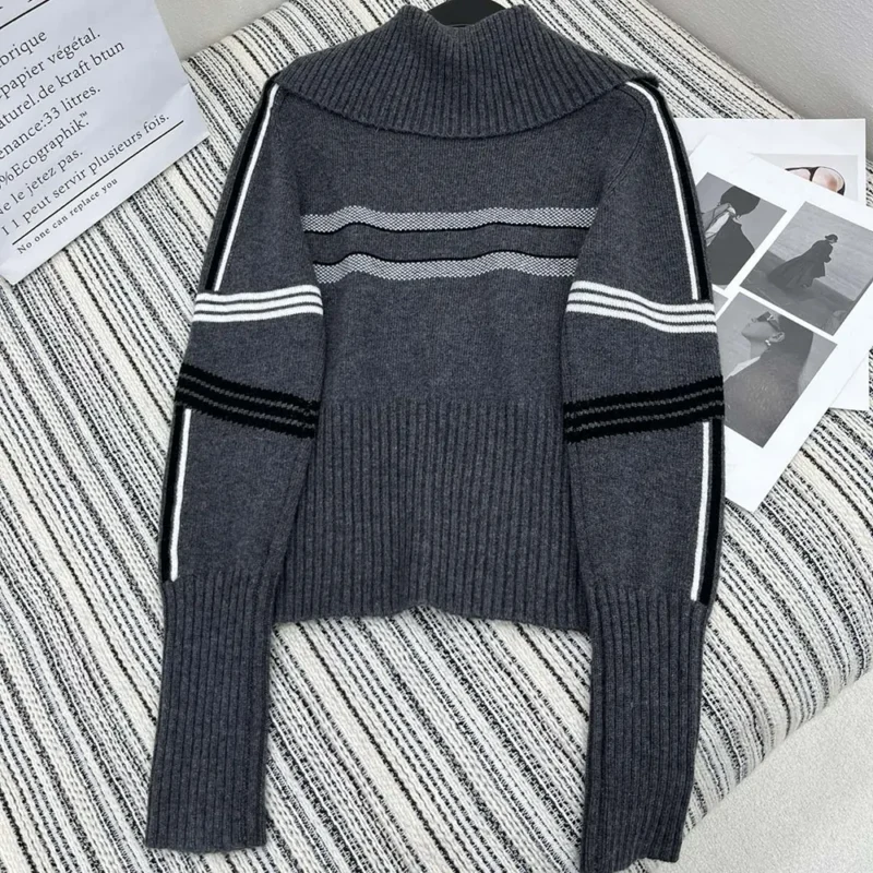 Dior Women DiorAlps Mock Neck Sweater Gray Virgin Wool and Cashmere Knit with White Dior Star Motif