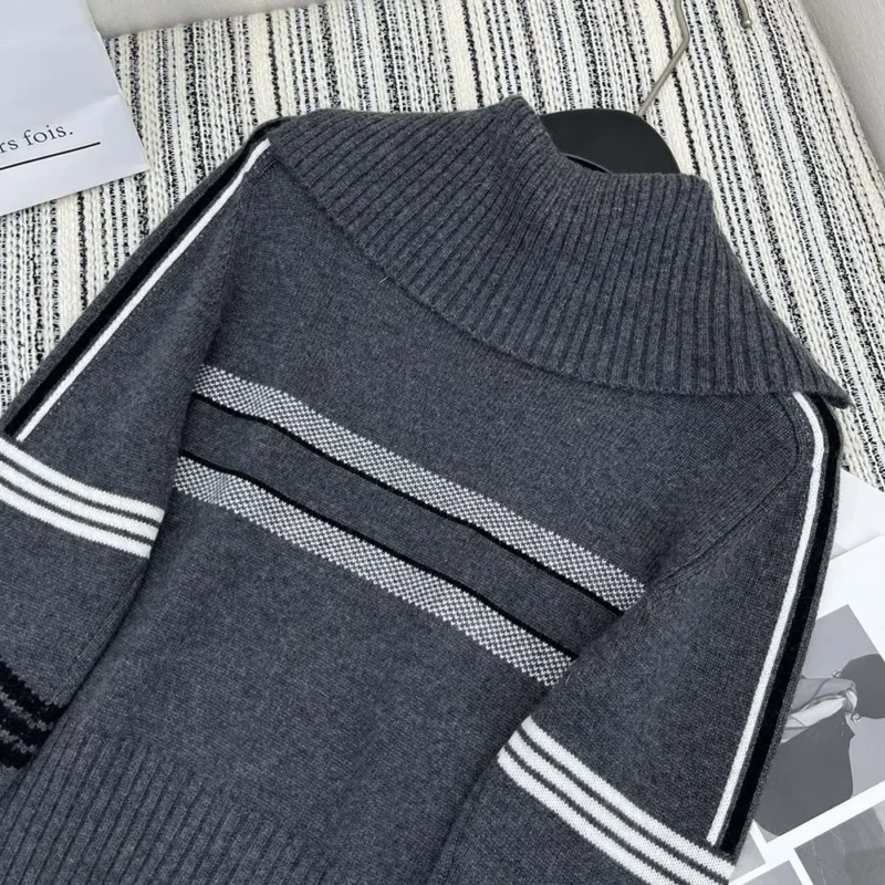 Dior Women DiorAlps Mock Neck Sweater Gray Virgin Wool and Cashmere Knit with White Dior Star Motif