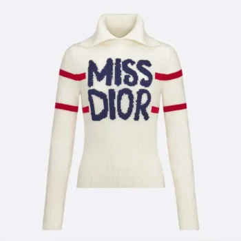 Dior Women DiorAlps Mock Neck Sweater White Virgin Wool and Cashmere Knit