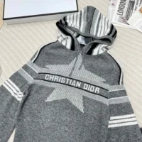 Dior Women DiorAlps Three-Quarter Sleeve Hooded Sweater Gray Wool (1)