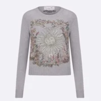 Dior Women Embroidered Sweater Gray Cashmere Knit with Multicolor Dior 4 Saisons Hiver Motif (1)