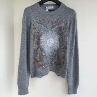 Dior Women Embroidered Sweater Gray Cashmere Knit with Multicolor Dior 4 Saisons Hiver Motif (1)