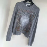 Dior Women Embroidered Sweater Gray Cashmere Knit with Multicolor Dior 4 Saisons Hiver Motif (1)