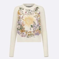 Dior Women Embroidered Sweater White Cashmere Knit with Multicolor Dior 4 Saisons Été Motif (1)