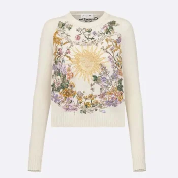 Dior Women Embroidered Sweater White Cashmere Knit with Multicolor Dior 4 Saisons Été Motif