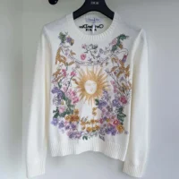 Dior Women Embroidered Sweater White Cashmere Knit with Multicolor Dior 4 Saisons Été Motif (1)