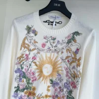 Dior Women Embroidered Sweater White Cashmere Knit with Multicolor Dior 4 Saisons Été Motif (1)