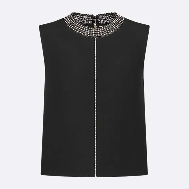 Dior Women Embroidered Top Black Wool and Silk