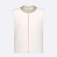 Dior Women Embroidered Top White Wool and Silk