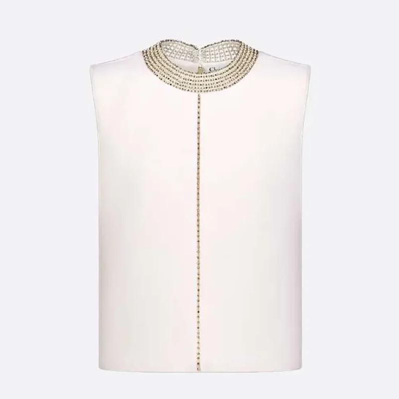 Dior Women Embroidered Top White Wool and Silk