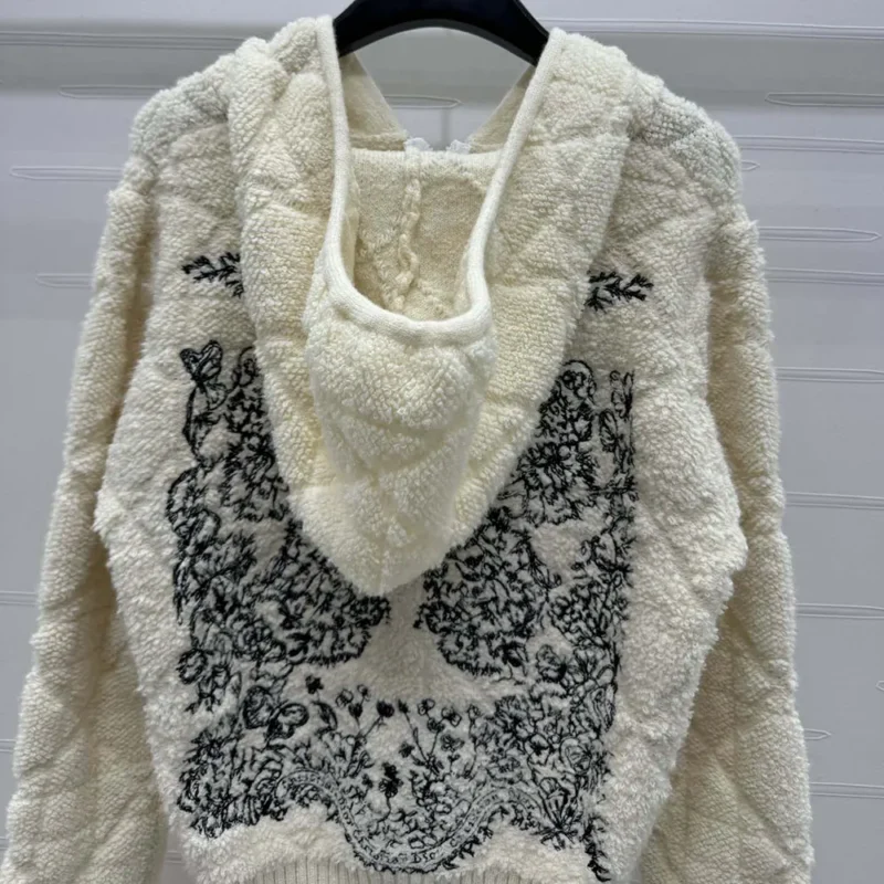 Dior Women Macrocannage Zipped Cardigan White Wool- and Cashmere-Blend Knit