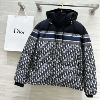 Dior Women Reversible Cropped Puffer Jacket Blue and Ecru Dior Oblique Quilted Technical Taffeta