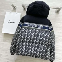 Dior Women Reversible Cropped Puffer Jacket Blue and Ecru Dior Oblique Quilted Technical Taffeta (1)