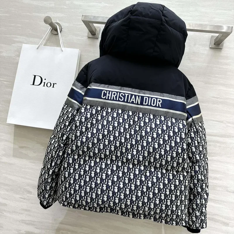 Dior Women Reversible Cropped Puffer Jacket Blue and Ecru Dior Oblique Quilted Technical Taffeta