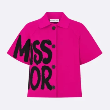 Dior Women Short-Sleeved Jacket Fuchsia Technical Knit with Black Miss Dior Graffiti Motif