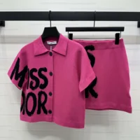 Dior Women Short-Sleeved Jacket Fuchsia Technical Knit with Black Miss Dior Graffiti Motif (1)