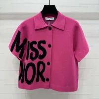 Dior Women Short-Sleeved Jacket Fuchsia Technical Knit with Black Miss Dior Graffiti Motif (1)