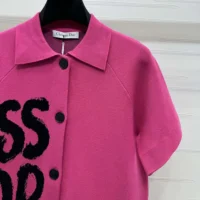 Dior Women Short-Sleeved Jacket Fuchsia Technical Knit with Black Miss Dior Graffiti Motif (1)