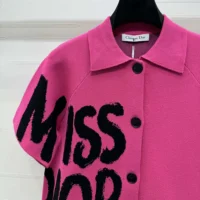 Dior Women Short-Sleeved Jacket Fuchsia Technical Knit with Black Miss Dior Graffiti Motif (1)