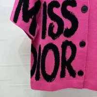 Dior Women Short-Sleeved Jacket Fuchsia Technical Knit with Black Miss Dior Graffiti Motif (1)