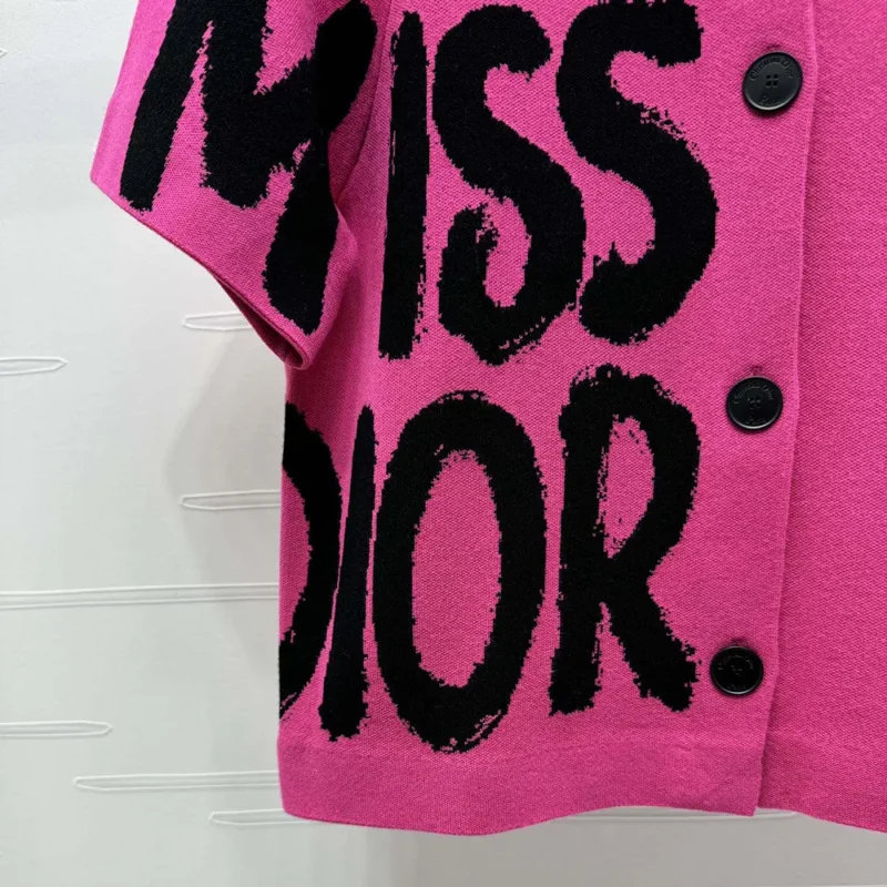 Dior Women Short-Sleeved Jacket Fuchsia Technical Knit with Black Miss Dior Graffiti Motif