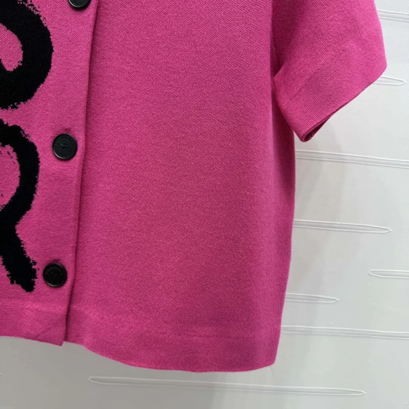 Dior Women Short-Sleeved Jacket Fuchsia Technical Knit with Black Miss Dior Graffiti Motif