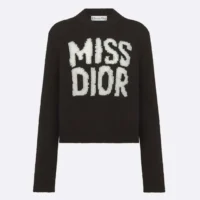 Dior Women Sweater Black Cashmere and Silk Knit with White Miss Dior Graffiti Motif (1)