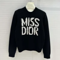 Dior Women Sweater Black Cashmere and Silk Knit with White Miss Dior Graffiti Motif (1)