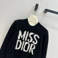 Dior Women Sweater Black Cashmere and Silk Knit with White Miss Dior Graffiti Motif (1)